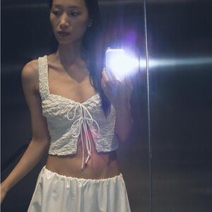 ZARA Textured Lace Up Top